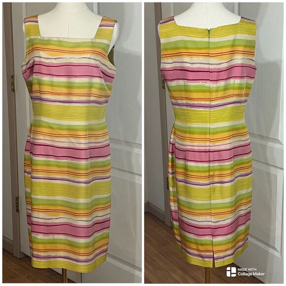David Warren Dresses & Skirts - David Warren New York Vintage Silk Striped‎ Sheath Dress Sleeveless Pink Multi 8